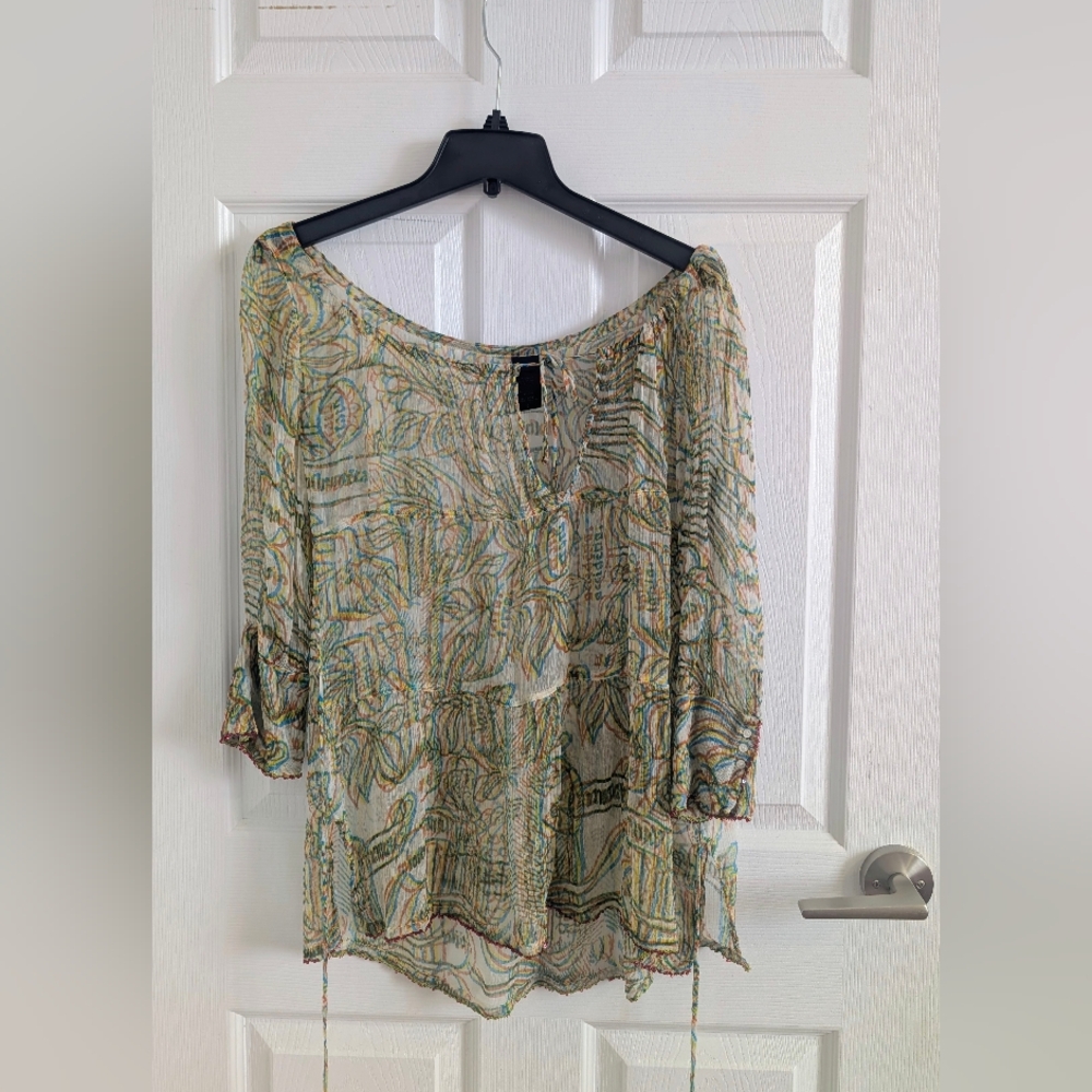 Custo Barcelona Printed Viscose Tunic Boho Chic - Sequin Detail - SZ 1 (XS/S)